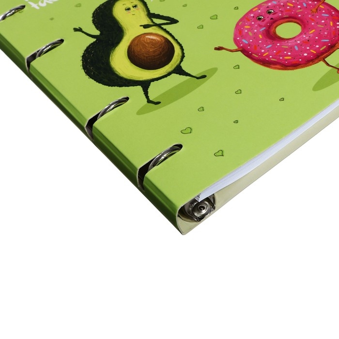 Тетрадь на кольцах, 80 листов в точку "Авокадо и пончик", обложка картон, матовая ламинация Soft Touch, тиснение фольгой, сменный блок 70 г/м2