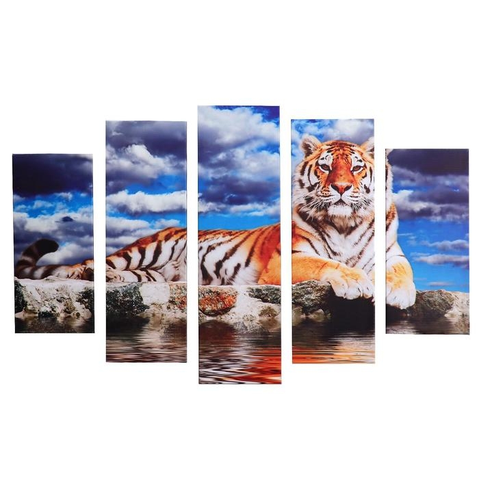 Картина модульная на подрамнике  Картина модульная на подрамнике "Тигр" 115х80 см (80х23; 2-70х23; 2-53х23)