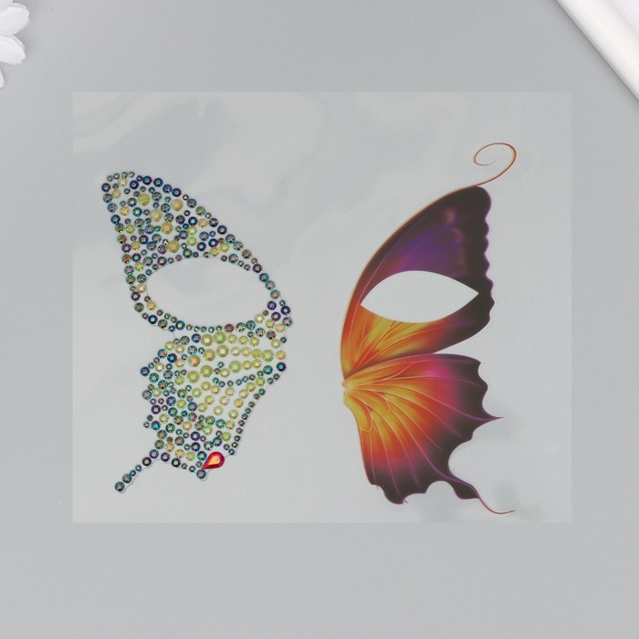 Наклейка пластик стразы Наклейка пластик стразы "Пара крыльев желтой бабочки" 16х17 см