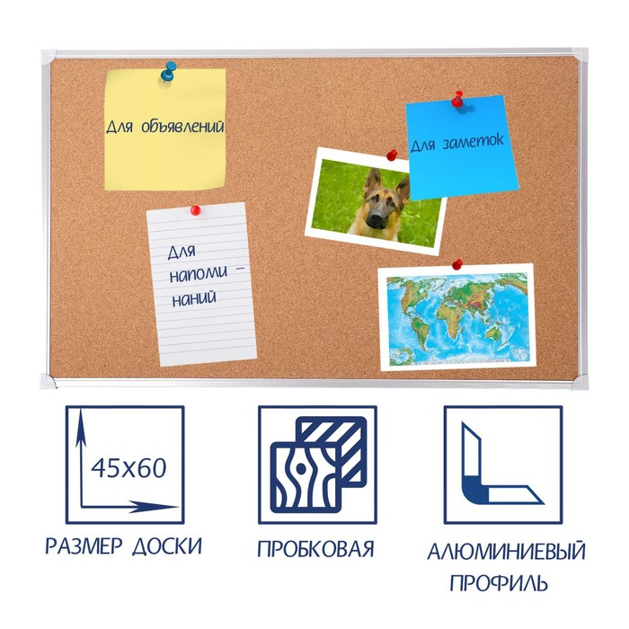 Доска пробковая А2, 45х60 см, Calligrata СТАНДАРТ, в алюминиевой рамке Доска пробковая А2, 45х60 см, Calligrata СТАНДАРТ, в алюминиевой рамке