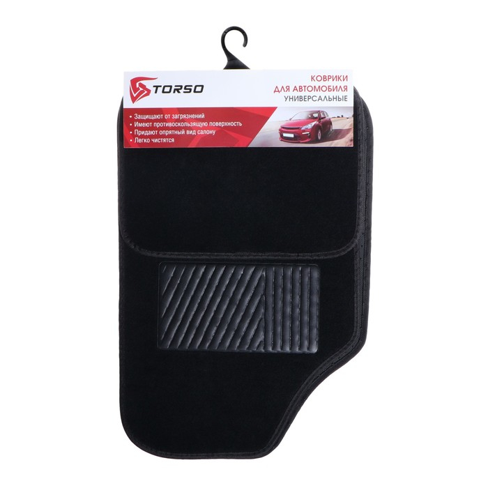 Коврики автомобильные TORSO, ворс, 62×42 см, 43×30 см, черный, набор 4 шт Коврики автомобильные TORSO, ворс, 62×42 см, 43×30 см, черный, набор 4 шт