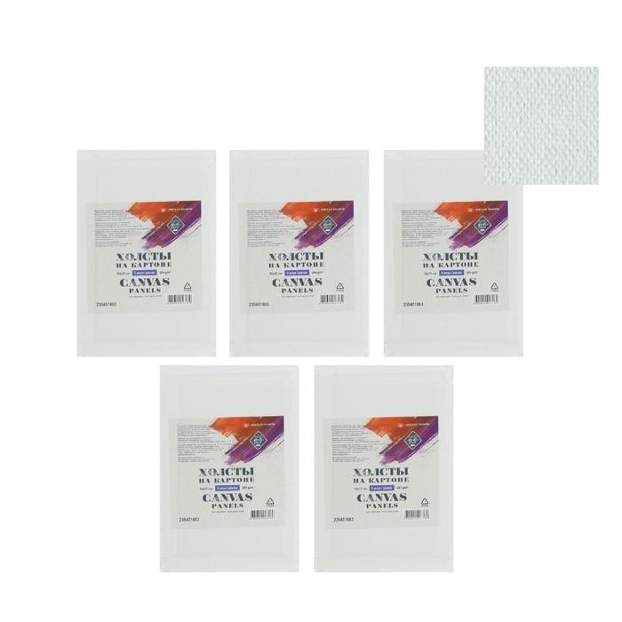 Холст на картоне, 10 х 15 см, хлопок 100%, НАБОР 5 штук, акриловый грунт, мелкозернистый, 380 г/м², ЗХК «Мастер Класс» Холст на картоне, 10 х 15 см, хлопок 100%, НАБОР 5 штук, акриловый грунт, мелкозернистый, 380 г/м², ЗХК «Мастер Класс»