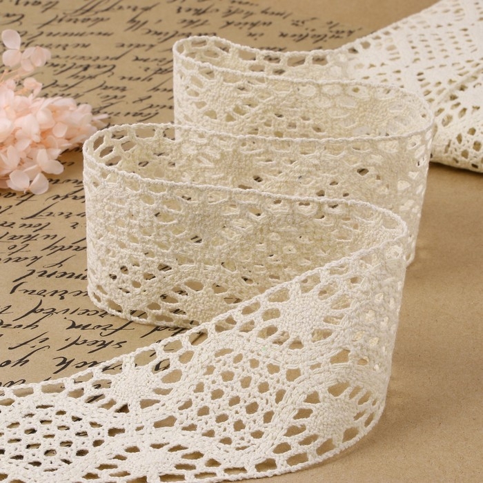 Кружево вязаное, 65 мм × 10 ± 1 м, цвет бежевый Кружево вязаное, 65 мм × 10 ± 1 м, цвет бежевый