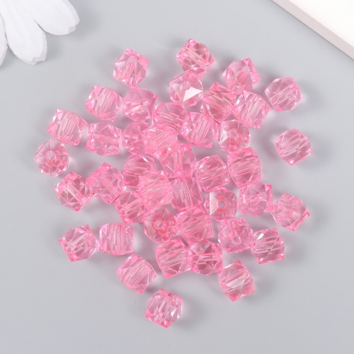 Бусины пластик Бусины пластик "Кристалл многогранник. Неоново-розовый" прозрачный набор 20 гр 1х1х1 см