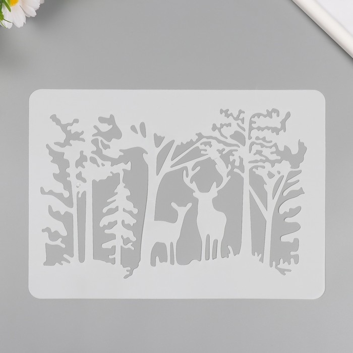 Трафарет пластик Трафарет пластик "Олени в лесу" 21х29,7 см