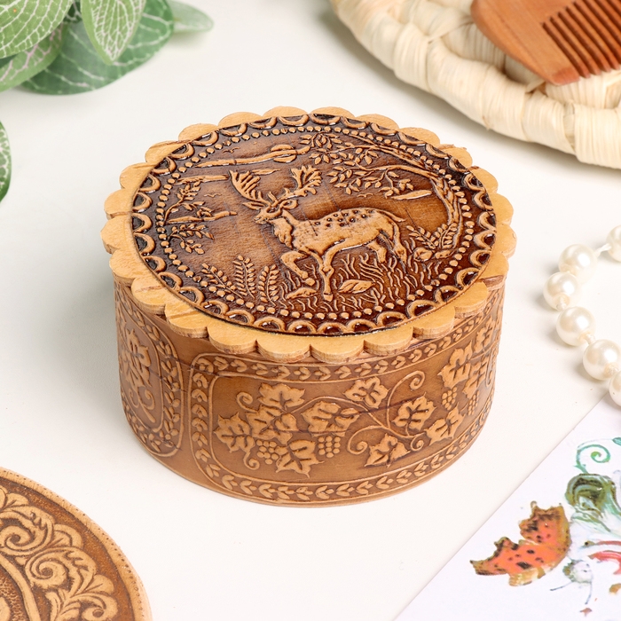 Шкатулка  Шкатулка "Олень", 70 х 35 мм, береста