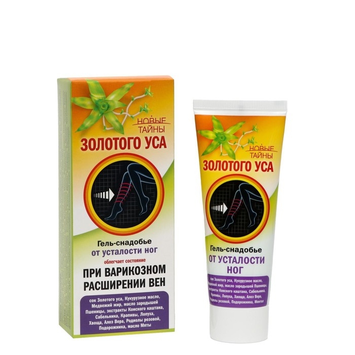 Гель-снадобье  Гель-снадобье "Новые тайны Золотого уса", при тяжести в ногах и варикозном расширении вен, 75 мл