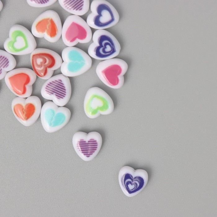 Бусины для творчества пластик Бусины для творчества пластик "Нарисованное сердце" бело-цветные набор 30 шт 0,8х0,4 см