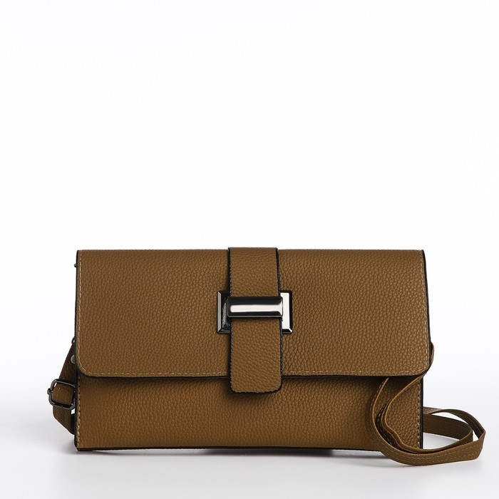 Сумка-клатч на магните, длинный ремень, цвет коричневый Сумка-клатч на магните, длинный ремень, цвет коричневый