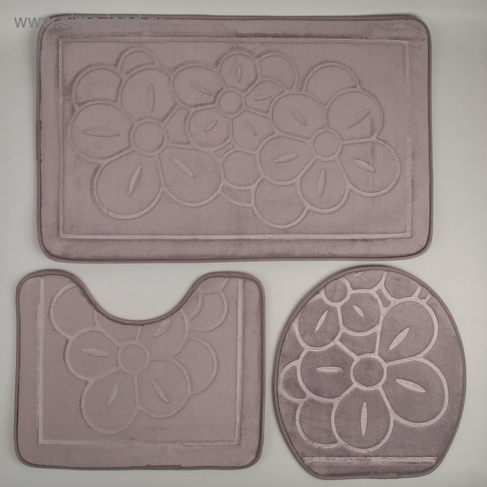 Набор ковриков для ванной и туалета Доляна, 3 шт, 36×43, 40×50, 50×80 см, цвет серый