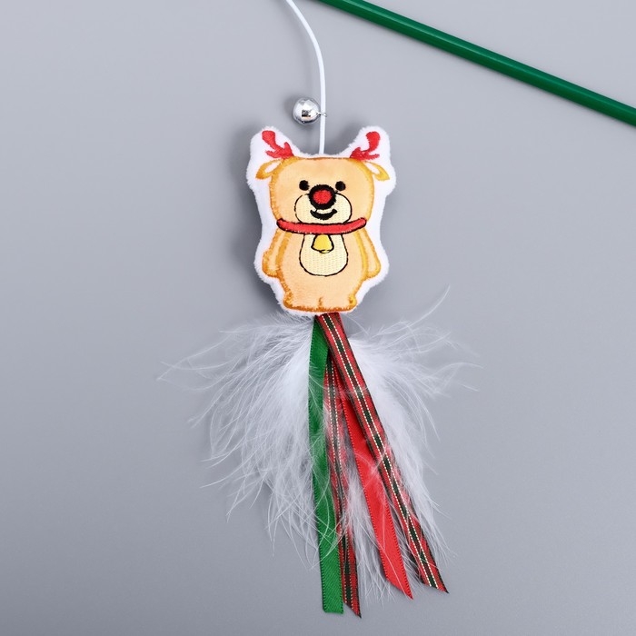 Новый год. Дразнилка-удочка для кошек с бубенчиком "Красный нос", 40 см