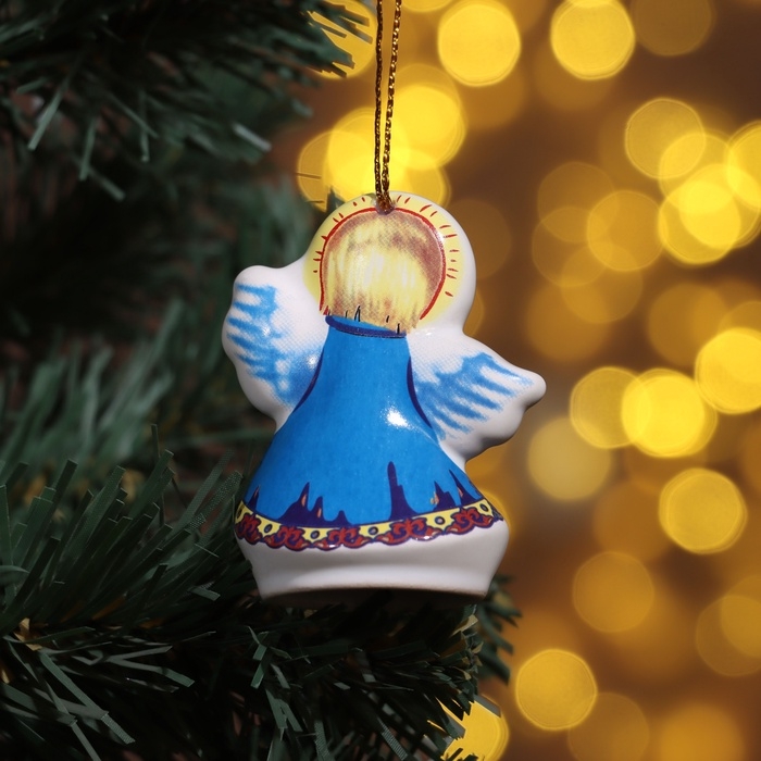 Ёлочная игрушка Ёлочная игрушка "Ангел со звездой", 6см, керамика