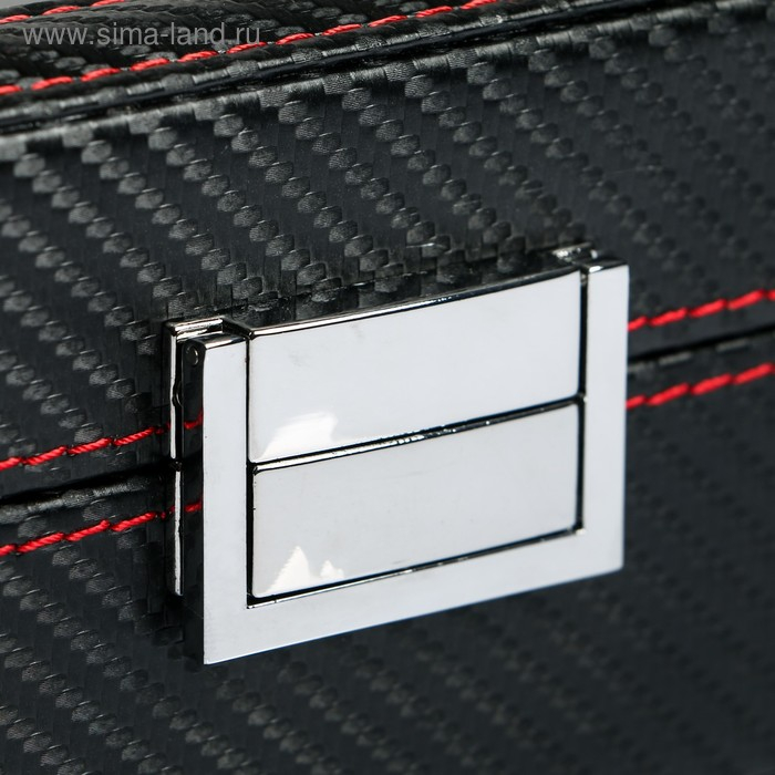 Шкатулка кожзам под часы 6 отделений Шкатулка кожзам под часы 6 отделений "Карбон с красной строчкой" 8х33х12 см