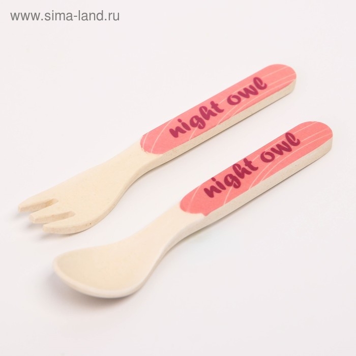 Набор детской бамбуковой посуды «Совушка», тарелка, миска, стакан, приборы, 5 предметов Набор детской бамбуковой посуды «Совушка», тарелка, миска, стакан, приборы, 5 предметов