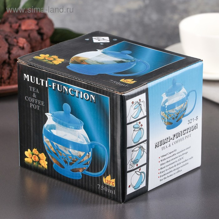 Чайник стеклянный заварочный «Флора», 700 мл, с металлическим ситом, цвет МИКС Чайник стеклянный заварочный «Флора», 700 мл, с металлическим ситом, цвет МИКС