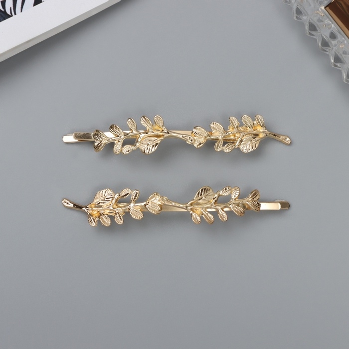 Невидимка для волос  Невидимка для волос "Одри" (набор 2 шт) листочки, 8 см, золото