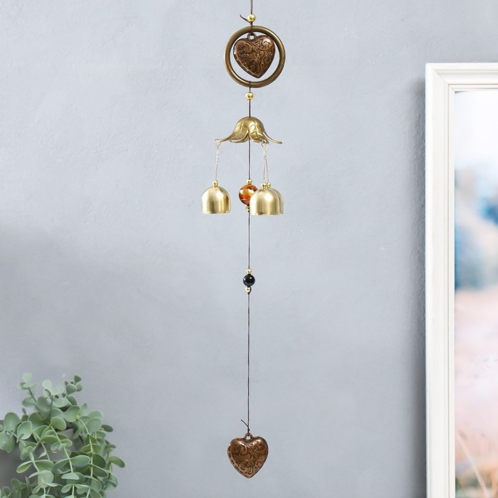 Музыка ветра металл Музыка ветра металл "Сердечко с розой в круге" 3 колокольчика 1 фигурка 40 см