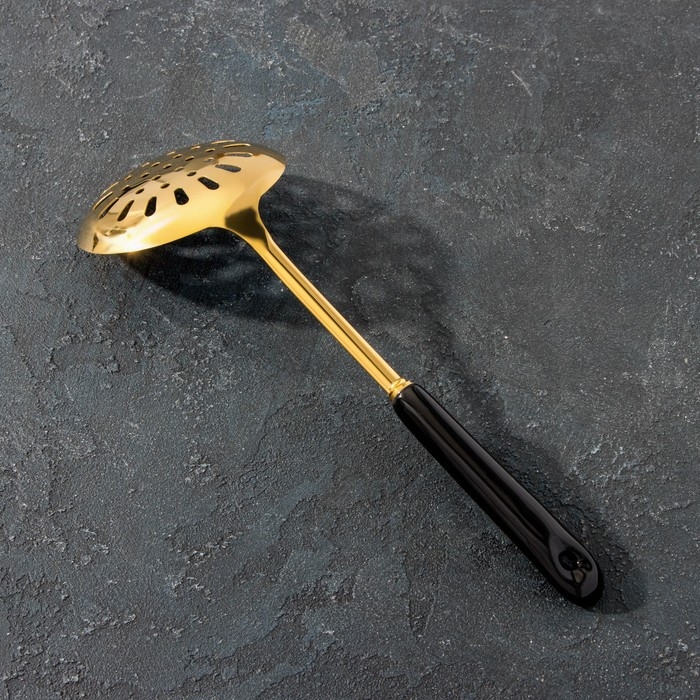 Шумовка из нержавеющей стали Base, h=35 см, цвет ручки чёрный, цвет металла золотой Шумовка из нержавеющей стали Base, h=35 см, цвет ручки чёрный, цвет металла золотой