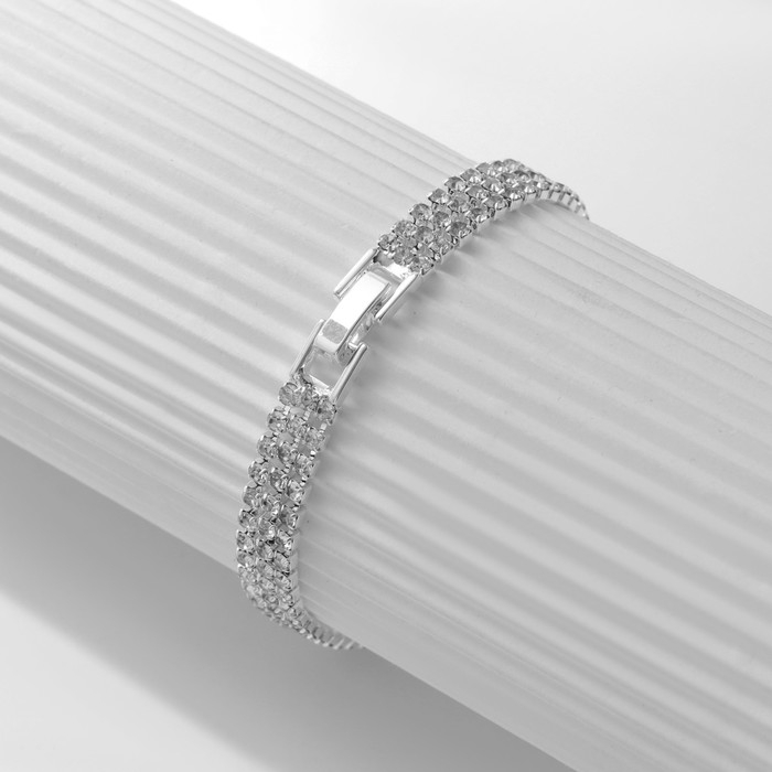 Браслет со стразами «Лёд» элегантность, 3 ряда, цвет белый в серебре, L=18 см Браслет со стразами «Лёд» элегантность, 3 ряда, цвет белый в серебре, L=18 см