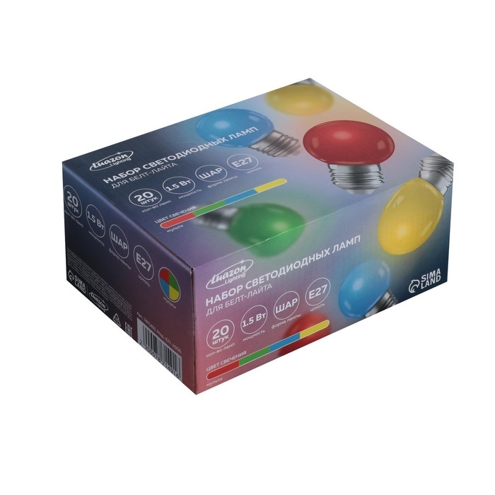 Лампа светодиодная Luazon Lighting, G45, Е27, 1.5 Вт, для белт-лайта, мульти, наб 20 шт Лампа светодиодная Luazon Lighting, G45, Е27, 1.5 Вт, для белт-лайта, мульти, наб 20 шт