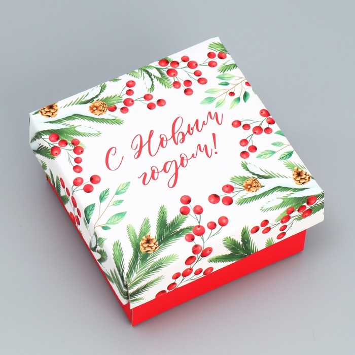 Коробка подарочная новогодняя складная «Новогодние веточки », 12 х 12 х 6.5 см, Новый год Коробка подарочная новогодняя складная «Новогодние веточки », 12 х 12 х 6.5 см, Новый год