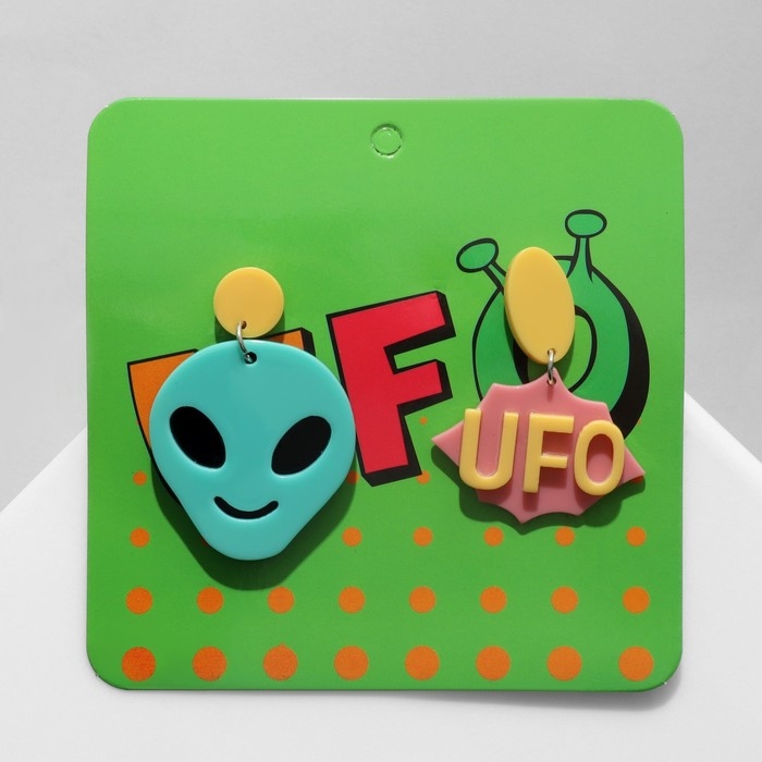 Серьги акрил UFO инопланетянин, цветные в серебре Серьги акрил UFO инопланетянин, цветные в серебре