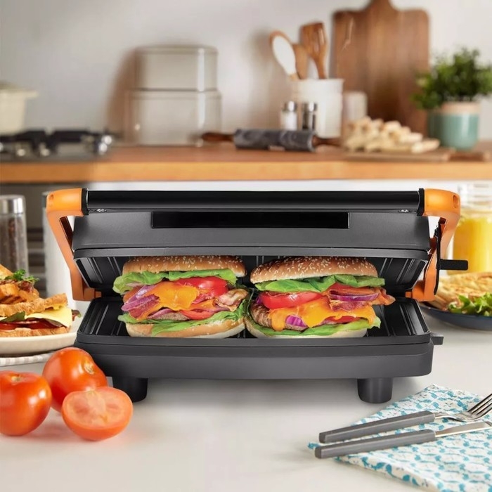 Бутербродница Kitfort КТ-3625, 750 Вт, антипригарное покрытие, чёрно-серебристая