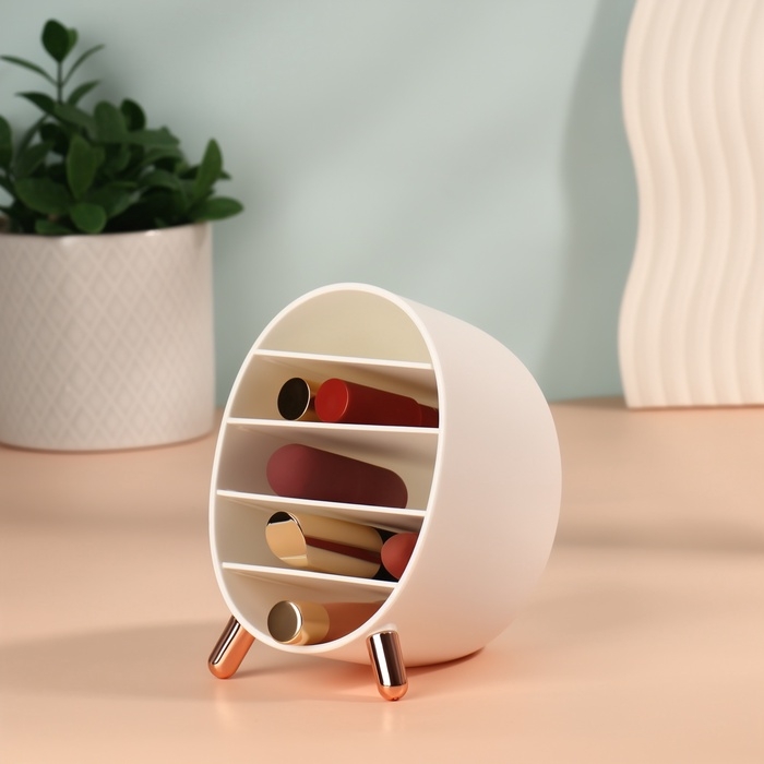 Органайзер для хранения косметики «Пухлик», 5 секций, 14.5×10.8×12.5 см, цвет розовое золото, белый Органайзер для хранения косметики «Пухлик», 5 секций, 14.5×10.8×12.5 см, цвет розовое золото, белый