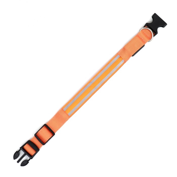 Ошейник с подсветкой Двойная полоса размер M, ОШ 40-48 х 2,5 см, 3 режима свечения оранжевый Ошейник с подсветкой Двойная полоса размер M, ОШ 40-48 х 2,5 см, 3 режима свечения оранжевый