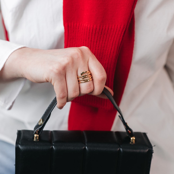 Кольцо «Звенья» широкое, цвет золото, безразмерное