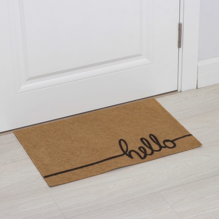 Коврик придверный Доляна Hello, без окантовки, 40×60 см, цвет бежевый Коврик придверный Доляна Hello, без окантовки, 40×60 см, цвет бежевый