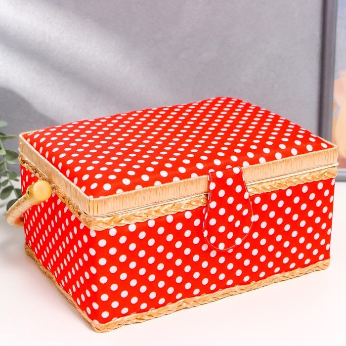 Шкатулка для рукоделия "Белый горох на красном" 13х17,5х24 см