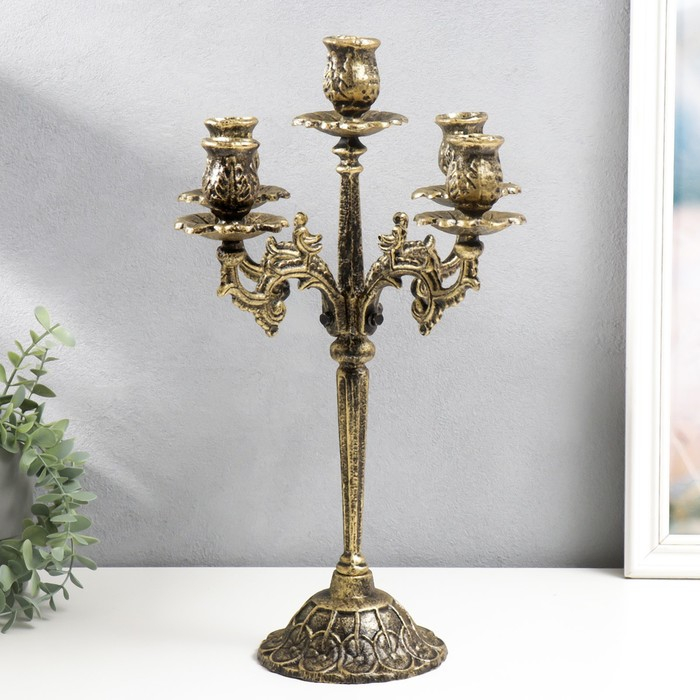 Подсвечник металл на 5 свечей Подсвечник металл на 5 свечей "Королевский" золотая патина 43х29х29 см