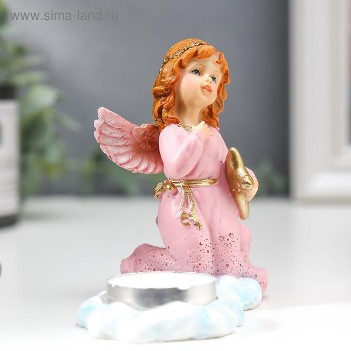 Сувенир полистоун подсвечник со свечой  Сувенир полистоун подсвечник со свечой "Девочка-ангел в розовом платье"  9х12х5,2 см