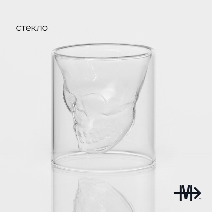 Стопка - шот стеклянный с двойными стенками Magistro «Череп», 100 мл, 8×8,5 см Стопка - шот стеклянный с двойными стенками Magistro «Череп», 100 мл, 8×8,5 см