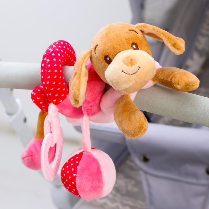 Растяжка - спираль с игрушками дуга на коляску / кроватку для малышей 0+ «Собачка Кути», розовая, Крошка Я 3489 Растяжка - спираль с игрушками дуга на коляску / кроватку для малышей 0+ «Собачка Кути», розовая, Крошка Я 3489