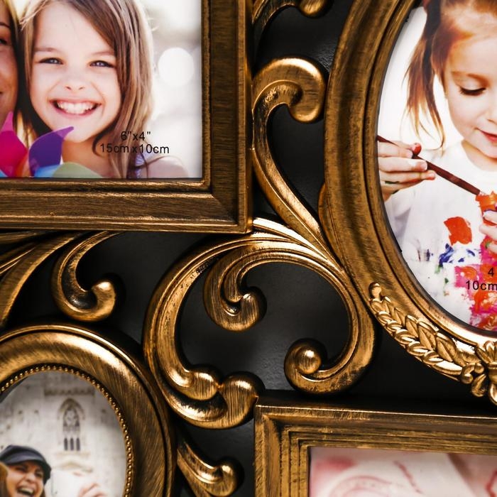 Фоторамка пластик на 6 фото 10х15, 10х10 см  Фоторамка пластик на 6 фото 10х15, 10х10 см "Завитки" золото 31,5х53 см