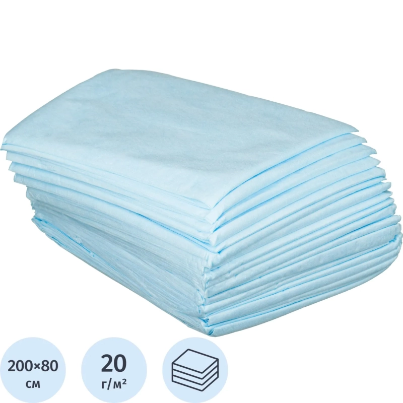 Простыня 200x80, смс, голубой, 20шт/уп, штучно, 02-932