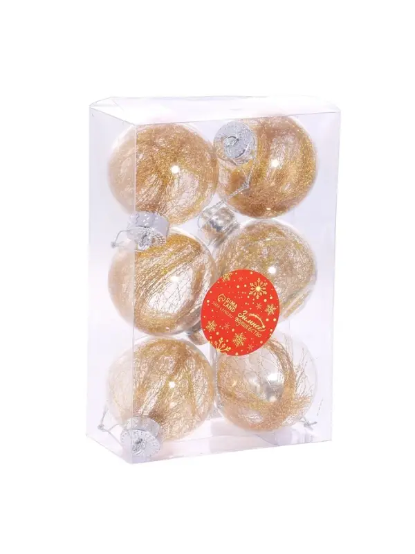 Ёлочные игрушки &laquo;Дончо&raquo;, шары новогодние, d=6 см, набор 6 шт., золото прозрачный
