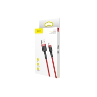 Кабель Baseus, Lightning - USB, 2.4 А, ПВХ оплётка, 1 м, чёрно-красный