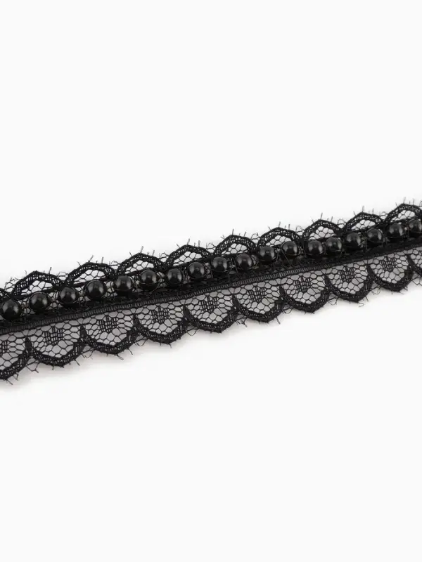 Рюш кружевной, с бусинами, 17 мм, 4.5&plusmn;0.5 м, чёрный