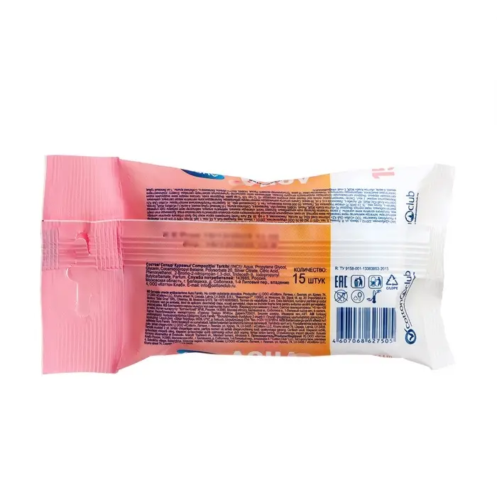 Влажные салфетки Aura Family, c антибактериальным эффектом, 15 шт., микс Влажные салфетки Aura Family, c антибактериальным эффектом, 15 шт., микс