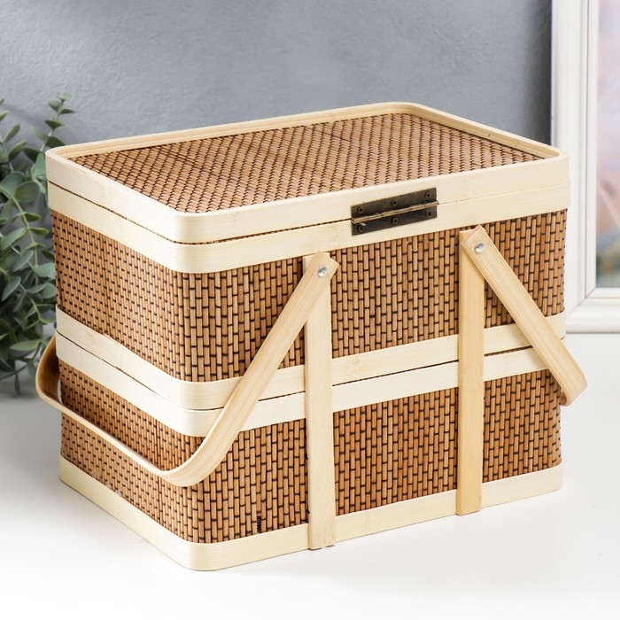 Шкатулка бамбук 2в1 Шкатулка бамбук 2в1 "Прямоугольная" с ручками 20х20х26 см