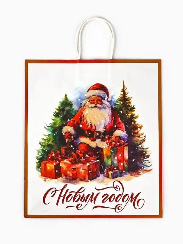 Пакет бумажный подарочный новогодний крафт &laquo;С Новым годом&raquo; 32&times;17.5&times;37 см