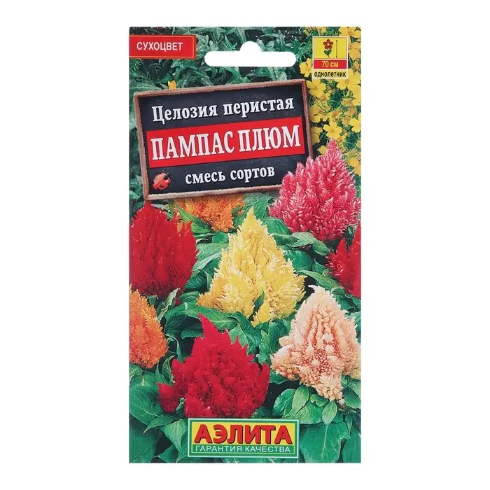 Семена цветов Целозия перистая  Семена цветов Целозия перистая "Пампас Плюм", смесь окрасок, О, 0,3 г