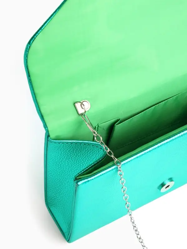 Сумка-клатч женская вечерняя на магните, на серебристой цепочке, зелёная