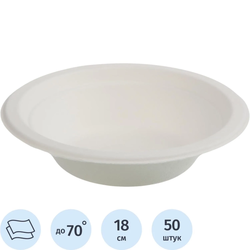 Тарелка одноразовая глубокая биоразлагаемая 480 мл, 50шт/уп (137882)