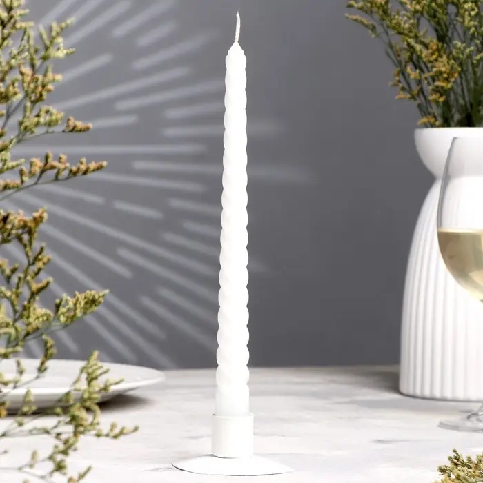 Свеча витая, 2,2х 25 см, белая, Свеча витая, 2,2х 25 см, белая, "Богатство Аромата"