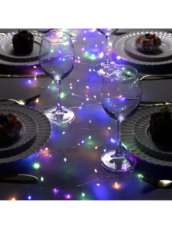 Гирлянда &laquo;Мишура&raquo; 5 м, роса, IP20, серебристая нить, 200 LED, свечение мульти, 12 В