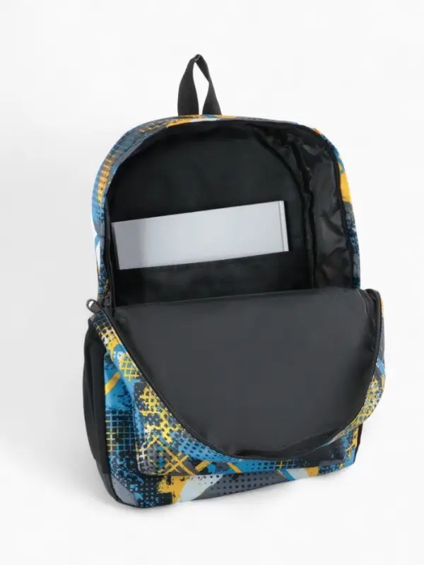 Рюкзак школьный на молнии, с карманом, с абстрактным принтом, однотонный, размер 29&times;12&times;42 см, голубой/жёлтый